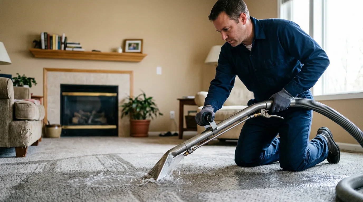 Water damage restoration technician working near Wellman, IA